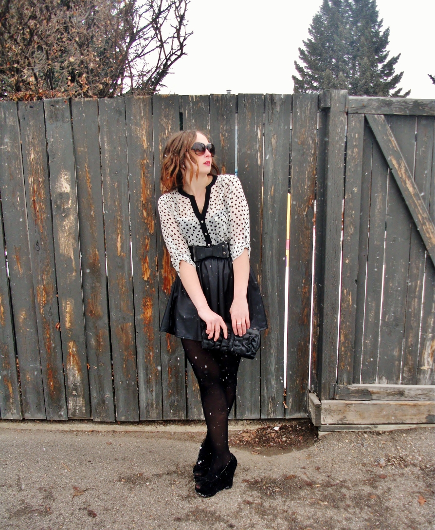 cute spring outfit- pleated leather and polka dots